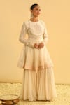 Shop_Sheetal Batra_Ivory Kurta Silk Chanderi Embroidery Kashmiri Shahana Floral Yoke Peplum Set _Online_at_Aza_Fashions