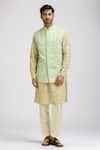 Buy_Ankit V Kapoor_Green Lucknowi Embroidered Thread Turbat Nehru Jacket _at_Aza_Fashions