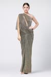 Buy_Tarun Tahiliani_Gold Crinkle Tulle Embellished Crystal One Shoulder Draped Dress _at_Aza_Fashions