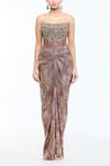 Buy_Tarun Tahiliani_Wine Cape Satin Organza Embellished Crystal Corset With Draped Skirt Set _Online_at_Aza_Fashions