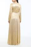 Shop_Tarun Tahiliani_Gold Foil Jersey Round Metallic T-shirt With Flared Trouser Co-ord Set _at_Aza_Fashions