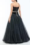 Shop_Tarun Tahiliani_Black Velvet Embroidered Crystal Straight Corset And Flared Skirt Set _at_Aza_Fashions