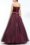 Shop_Tarun Tahiliani_Wine Velvet Embroidered Crystal Straight Corset And Skirt Set _at_Aza_Fashions