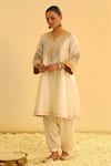 Buy_Sheetal Batra_Ivory Kurta Silk Chanderi Embroidery Kashmiri Mehrish Kalidar And Pant Set _at_Aza_Fashions