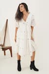 Buy_Indigo Dreams_White 100% Cotton Handwoven Jamdani V-neck Aria Dress _at_Aza_Fashions