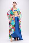 Buy_Basanti - Kapde Aur Koffee_Multi Color Crepe Printed Abstract Bustier Cape And Draped Skirt Set _at_Aza_Fashions