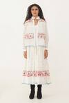 Indigo Dreams_Ivory 100% Cotton Handwoven Jamdani Dress Scalloped V Kora Jacket Set _Online_at_Aza_Fashions