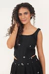 Buy_Indigo Dreams_Black 100% Cotton Handwoven Jamdani Deep Square Luna Corset _at_Aza_Fashions