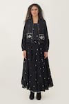 Buy_Indigo Dreams_Black 100% Cotton Hand Woven Geometric Jamdani Luna Jacket With Skirt Set _at_Aza_Fashions