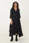 Buy_Indigo Dreams_Black 100% Cotton Hand Woven Circular Jamdani V-neck Oak Wrap Dress _at_Aza_Fashions