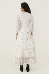 Shop_Indigo Dreams_White 100% Cotton Hand Woven Circular Jamdani V-neck Olive Wrap Dress _at_Aza_Fashions