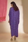 Shop_Sheeshakari_Purple Silk Hand Embroidered Mirror V-neck Bandhani Print Ruched Kaftan Dress _at_Aza_Fashions