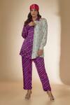 Buy_Sheeshakari_Purple Silk Hand Embroidered Mirror Collar Bandhani Print Shirt With Pant _at_Aza_Fashions