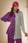 Shop_Sheeshakari_Purple Silk Hand Embroidered Mirror Collar Bandhani Print Shirt With Pant _Online_at_Aza_Fashions