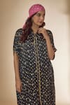 Buy_Sheeshakari_Grey Silk Hand Embroidered Mirror Collar Bandhani Print Kaftan Kurta With Pant _Online_at_Aza_Fashions