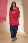 Buy_Sheeshakari_Pink Silk Hand Embroidered Mirror Round Bandhani Print Draped Top With Pant _at_Aza_Fashions