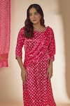 Buy_Sheeshakari_Pink Silk Hand Embroidered Mirror Round Bandhani Print Draped Saree Dress _Online_at_Aza_Fashions