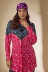 Sheeshakari_Pink Silk Hand Embroidered Mirror Collar Bandhani Print Panelled Shirt With Pant _Online_at_Aza_Fashions