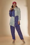 Buy_Sheeshakari_Blue Silk Hand Embroidered Mirror Collar Work Panelled Shirt With Pant _at_Aza_Fashions