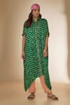 Buy_Sheeshakari_Green Silk Hand Embroidered Mirror Collar Work Kaftan Kurta With Pant _at_Aza_Fashions