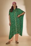 Sheeshakari_Green Silk Hand Embroidered Mirror Collar Work Kaftan Kurta With Pant _Online_at_Aza_Fashions