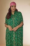 Buy_Sheeshakari_Green Silk Hand Embroidered Mirror Collar Work Kaftan Kurta With Pant _Online_at_Aza_Fashions