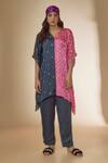 Buy_Sheeshakari_Pink Silk Hand Embroidered Mirror V-neck Bandhani Print Kaftan Top With Pant _at_Aza_Fashions