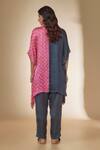 Shop_Sheeshakari_Pink Silk Hand Embroidered Mirror V-neck Bandhani Print Kaftan Top With Pant _at_Aza_Fashions