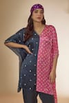 Shop_Sheeshakari_Pink Silk Hand Embroidered Mirror V-neck Bandhani Print Kaftan Top With Pant _Online_at_Aza_Fashions