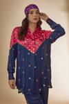 Shop_Sheeshakari_Blue Silk Hand Embroidered Mirror Collar Work Shirt With Pant _Online_at_Aza_Fashions