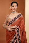 Buy_Neha Khullar_Orange Viscose Chiffon Digital Print Floral Leaf Saree And Embroidered Blouse Set _Online_at_Aza_Fashions