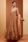 Buy_Neha Khullar_Peach Viscose Chiffon Digital Sequin Embroidered Flared Anarkali With Dupatta _at_Aza_Fashions