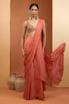 Buy_Neha Khullar_Orange Viscose Chiffon Hand Asymmetric Panel Pre-draped Saree With Blouse _at_Aza_Fashions