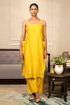 Eeda_Yellow Chanderi Plain Square Neck Side Tie-up Kurta With Pant _at_Aza_Fashions