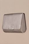 Shop_Ampm_Silver Embroidery Zehra Metallic Linear Pattern Clutch 