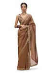 Buy_Mimamsaa_Brown Crushed Tissue Embroidered Sequin Shilpi Hem Saree _at_Aza_Fashions