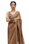 Mimamsaa_Brown Crushed Tissue Embroidered Sequin Shilpi Hem Saree _at_Aza_Fashions