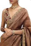 Shop_Mimamsaa_Brown Crushed Tissue Embroidered Sequin Shilpi Hem Saree _at_Aza_Fashions