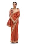 Buy_Mimamsaa_Orange Crepe Sequins, Embroidery Fara Hem Saree _at_Aza_Fashions