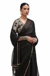 Mimamsaa_Black Organza Silk Embroidered Sequin Sati Scallop Hem Saree _at_Aza_Fashions