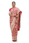 Shop_Mimamsaa_Red Satin Silk Embroidered Zari Gehana Floral Jaal Woven Saree 