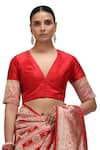 Mimamsaa_Red Satin Silk Embroidered Zari Gehana Floral Jaal Woven Saree _Online