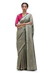 Buy_Mimamsaa_Green Satin Silk Woven Danda Bani Weave Pattern Saree _at_Aza_Fashions
