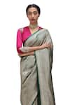 Shop_Mimamsaa_Green Satin Silk Woven Danda Bani Weave Pattern Saree _at_Aza_Fashions