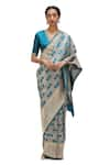 Buy_Mimamsaa_Blue Satin Silk Woven Bloom Jaal Bridal Saree _at_Aza_Fashions