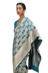 Mimamsaa_Blue Satin Silk Woven Bloom Jaal Bridal Saree _at_Aza_Fashions