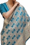 Shop_Mimamsaa_Blue Satin Silk Woven Bloom Jaal Bridal Saree _at_Aza_Fashions