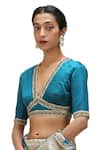 Shop_Mimamsaa_Blue Satin Silk Woven Bloom Jaal Bridal Saree 