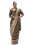 Buy_Mimamsaa_Black Satin, Silk Zari, Embroidery Taarika Floret Jaal Woven Saree _at_Aza_Fashions