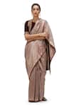 Buy_Mimamsaa_Wine Satin, Silk Vaiga Danda Weave Pattern Saree _at_Aza_Fashions